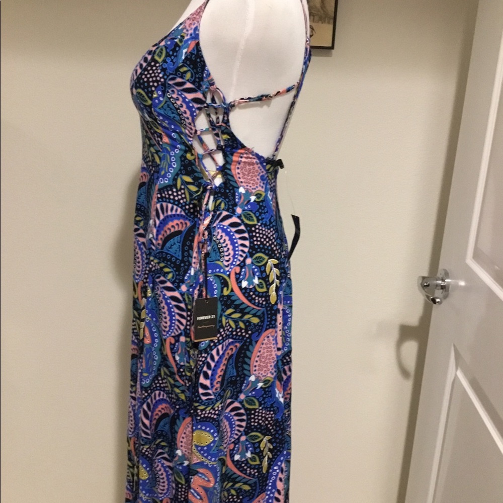 Forever 21 NWT Long Black Multi Print dress L
